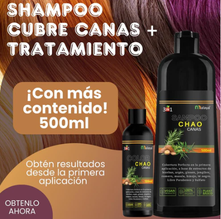 Chao Canas® | Shampoo Cubra Canas 3 en 1 de 500 ML + Obsequio Chao frizz 120 ML